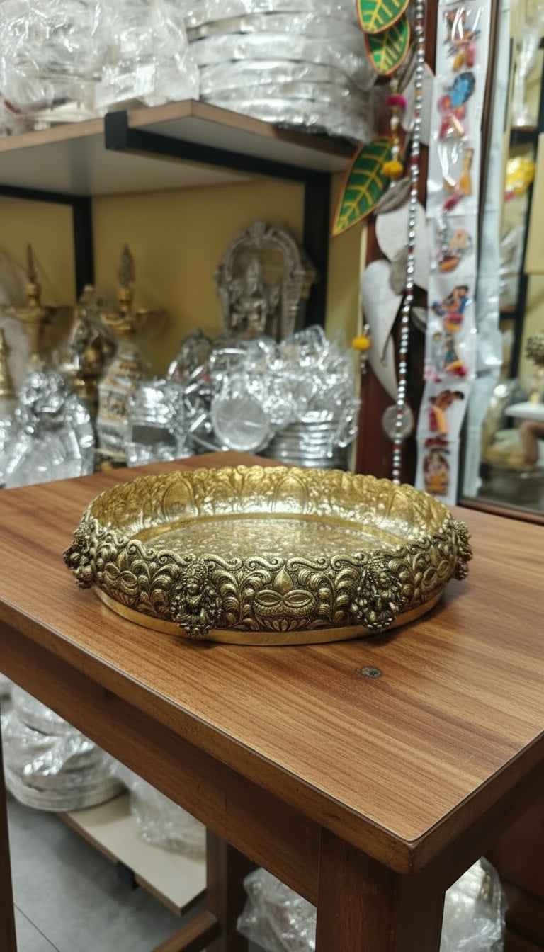 Antique Brass Finish premium quality Ashtalakshmi Design urli bowl 10 inches for home pooja/ decor